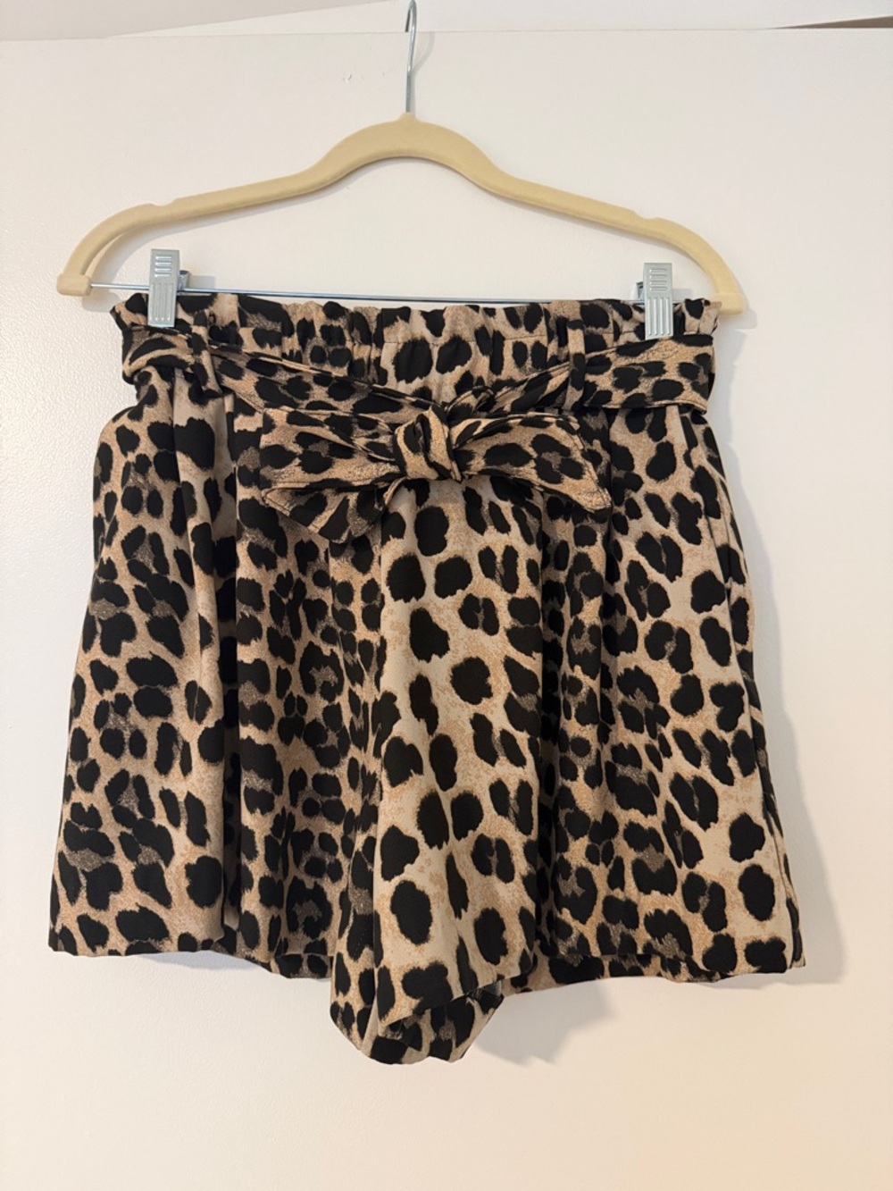 Zara Leopard Print Paperbag Waist Skirt with Tie Belt - Black/Tan